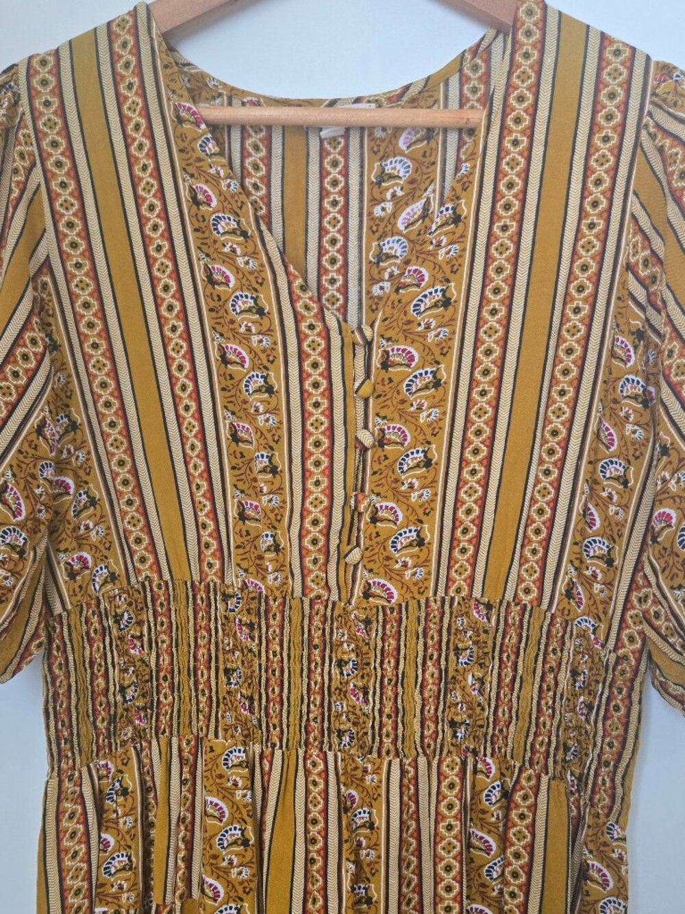 Kings Road Size L Boho Paisley Stripe Maxi Dress 100% Rayon - Picture 2 of 6